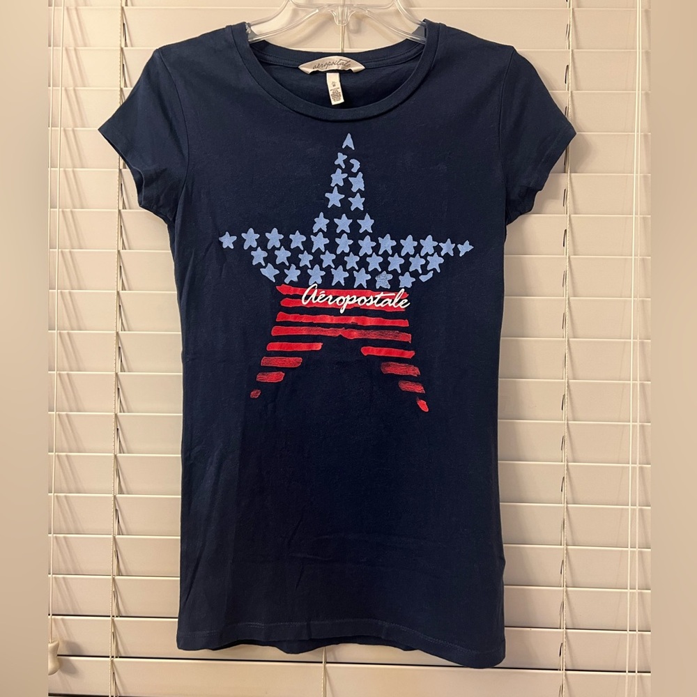 Aéropostale Navy Blue Women’s Medium American Flag Star Patriotic USA Top Shirt